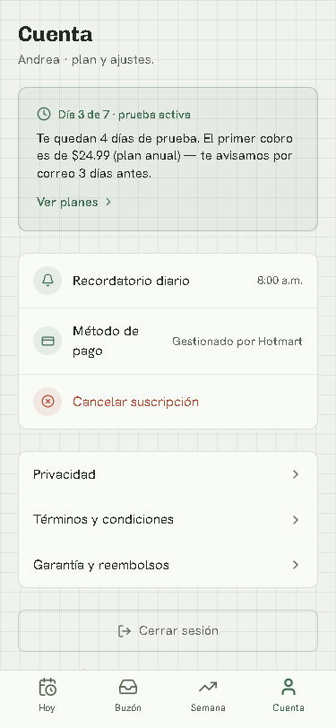 Pantalla de cuenta con el estado de la prueba